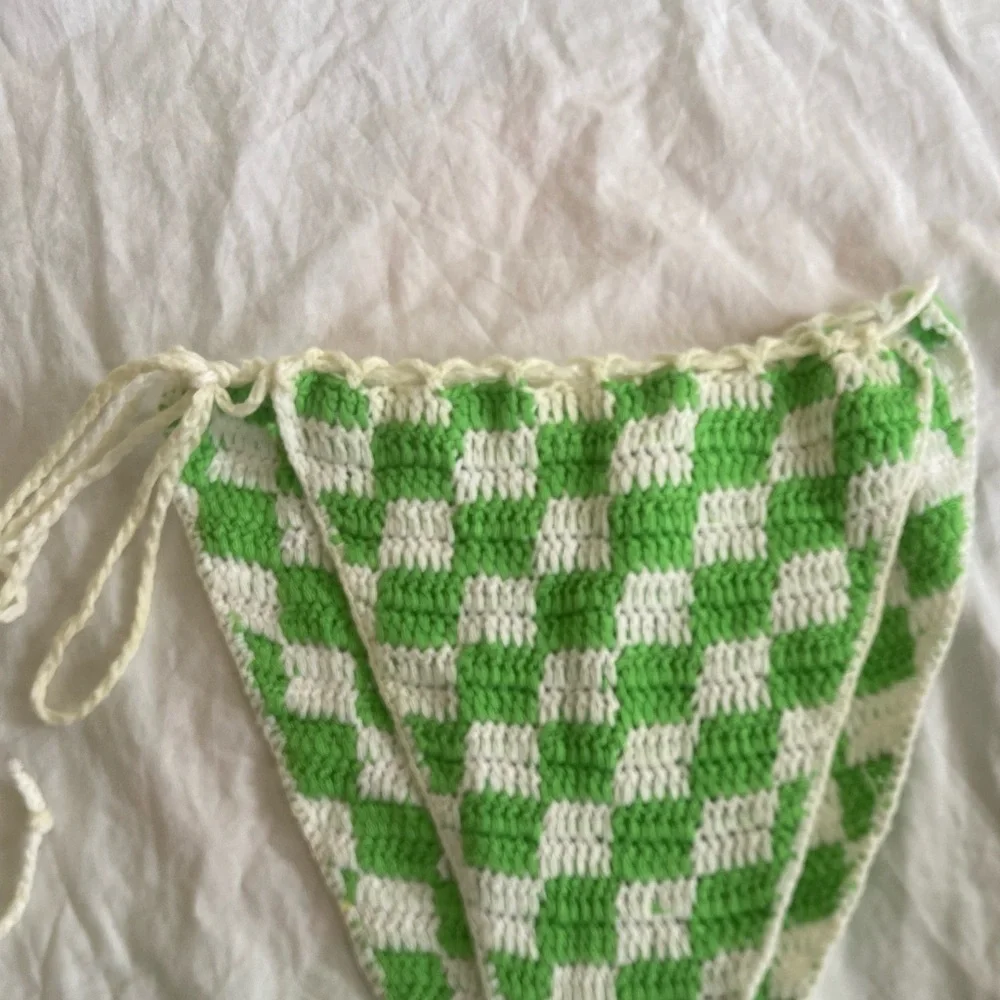 Frankie's Bikinis Green and White Crochet Bikini Bottom Size Large